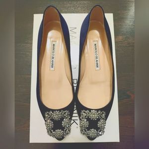 Manolo Blahnik purple blue satin flats